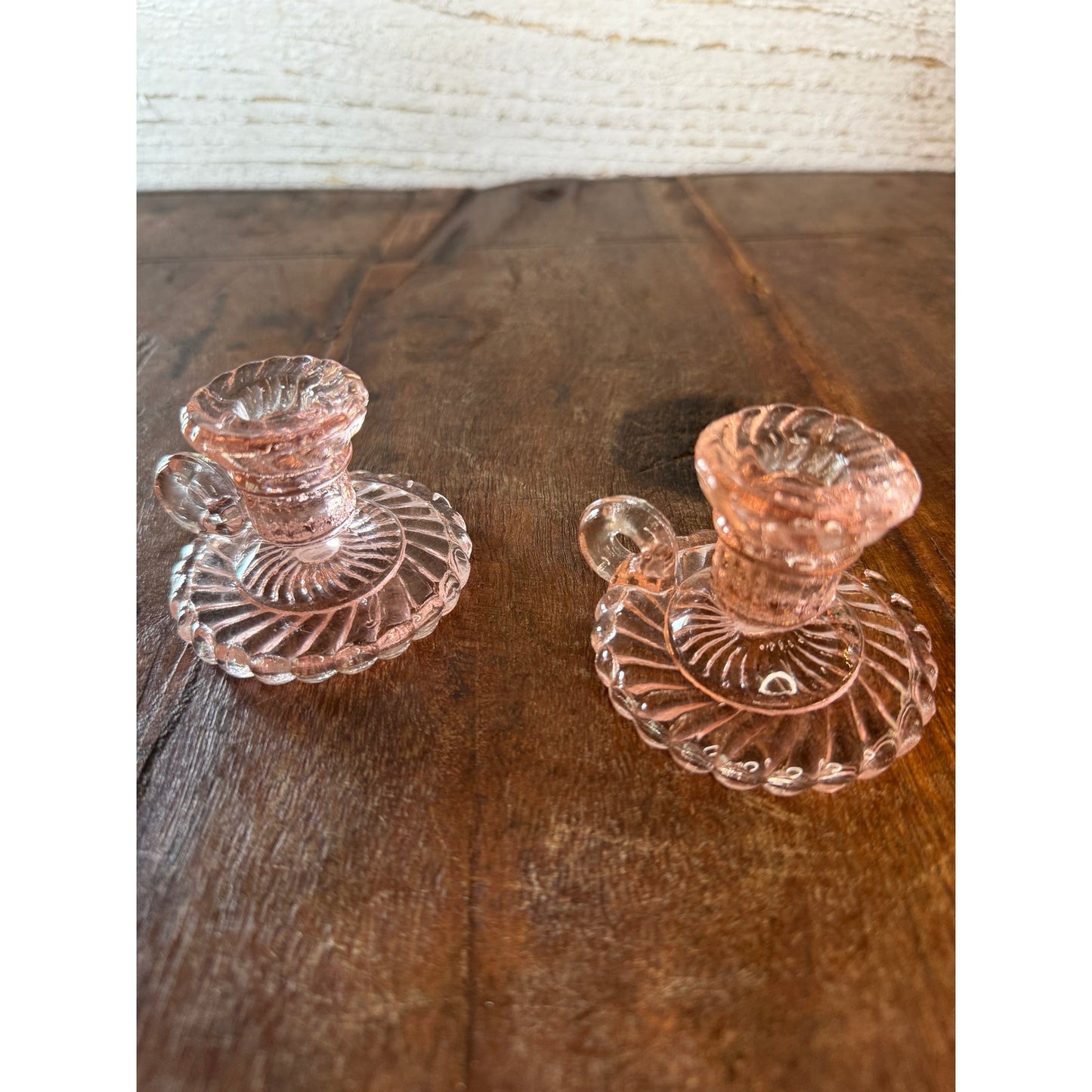 Vintage Pink Depression Glass Small Taper Holders