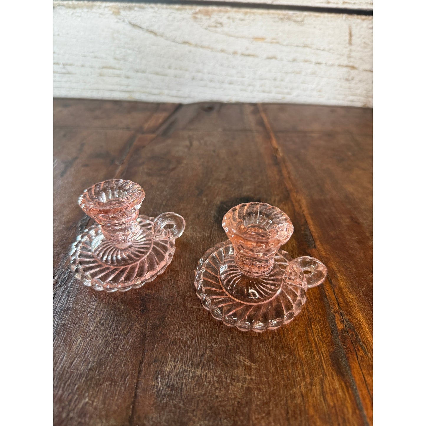 Vintage Pink Depression Glass Small Taper Holders