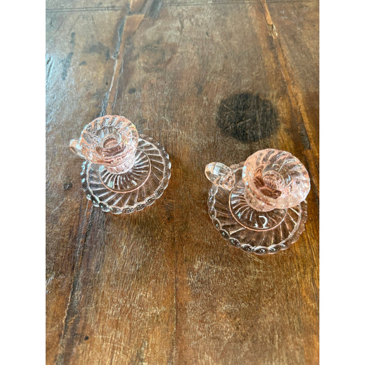 Vintage Pink Depression Glass Small Taper Holders