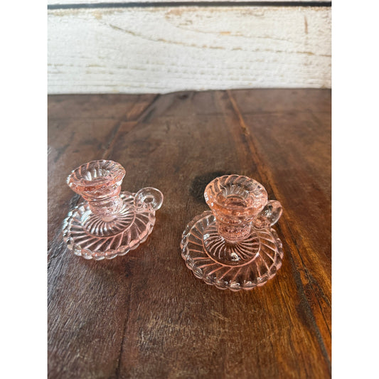 Vintage Pink Depression Glass Small Taper Holders
